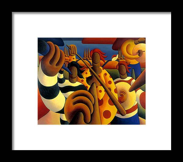Ireland Framed Print featuring the painting Irish Traditional music session in softscape by Alan Kenny