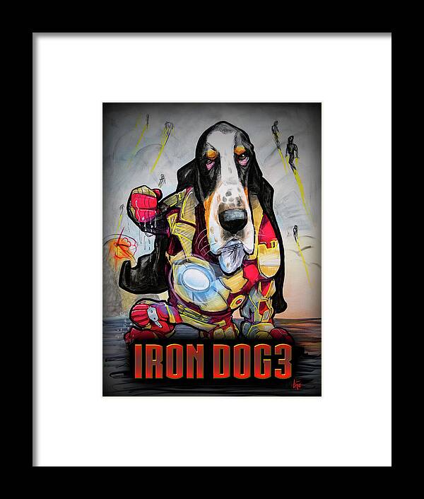 Basset Hound Framed Print featuring the drawing Iron Dog 3 by John LaFree