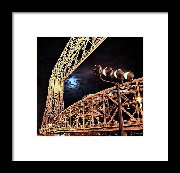Bridges-aerial Lift Bridge-canal Park-duluth Mn-lake Superior-night Photography-cityscapes-clouds-moon-attractions Framed Print featuring the photograph Irresistible Draw by Gregory Israelson