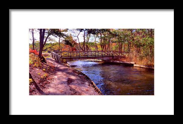 Autumn Framed Print featuring the mixed media Island Bridge in Autumn by Stacie Siemsen
