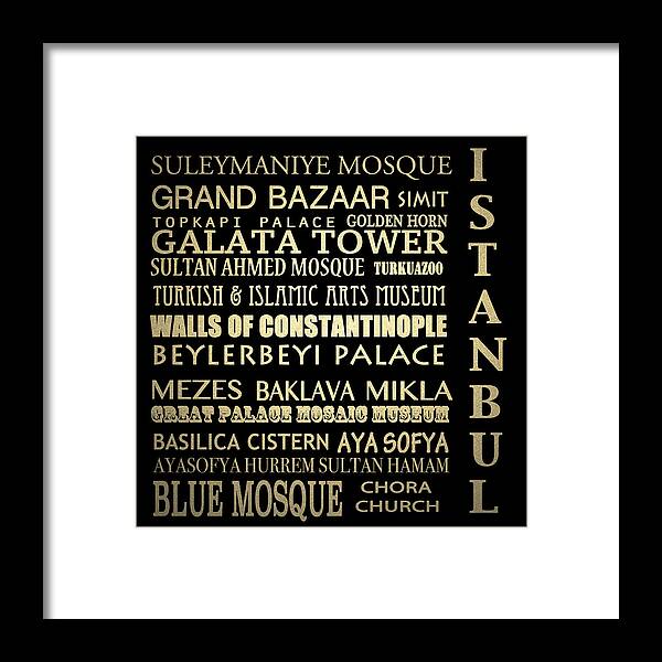 Istanbul Framed Print featuring the digital art Istanbul Turkey Famous Landmarks by Patricia Lintner