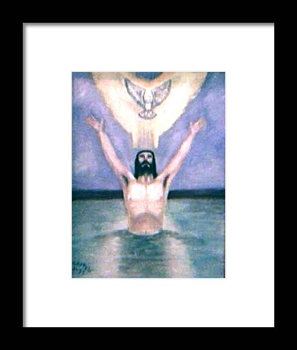 Holy Spirit Christ Baptised Jordan River Framed Print featuring the painting It Came to Pass by Gloria M Apfel