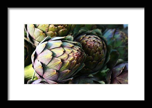 Artichokes Framed Print featuring the photograph Italian Artichokes at the Farmers Market by Margaret Hood