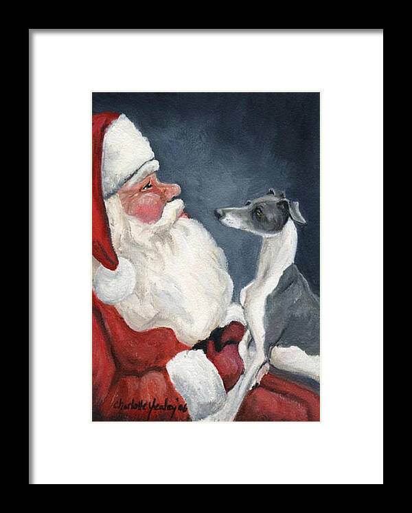 Pet Framed Print featuring the painting Italian Greyhound and Santa by Charlotte Yealey