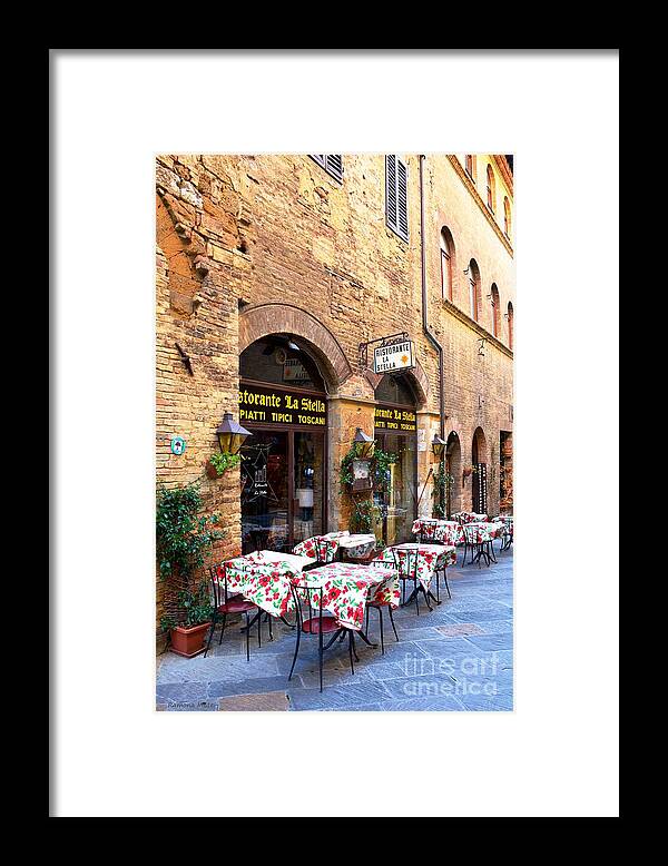 Tuscany Framed Print featuring the photograph Italian Ristorante in San Gimignano by Ramona Matei