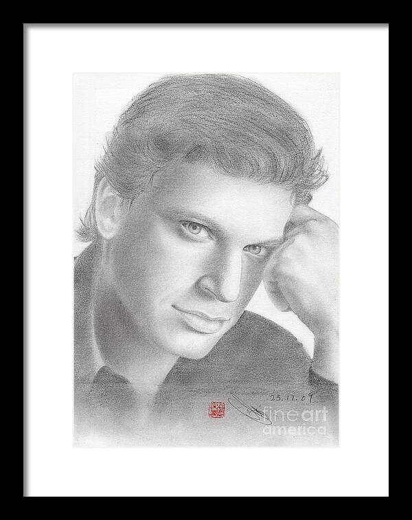 Greeting Cards Framed Print featuring the drawing Italian Singer Patrizio Buanne by Eliza Lo