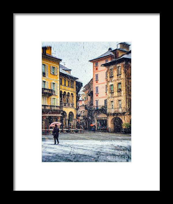 Architecture Framed Print featuring the photograph Italian square on a snowy day by Silvia Ganora