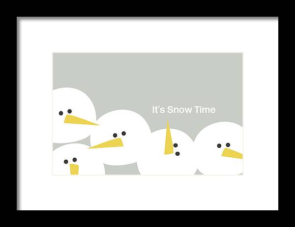 Snowman Framed Print featuring the digital art It's Snow Time Snow Heads- Art by Linda Woods by Linda Woods