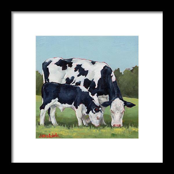 Miniatures Framed Print featuring the painting Ivory And Calf Mini Painting by Margaret Stockdale