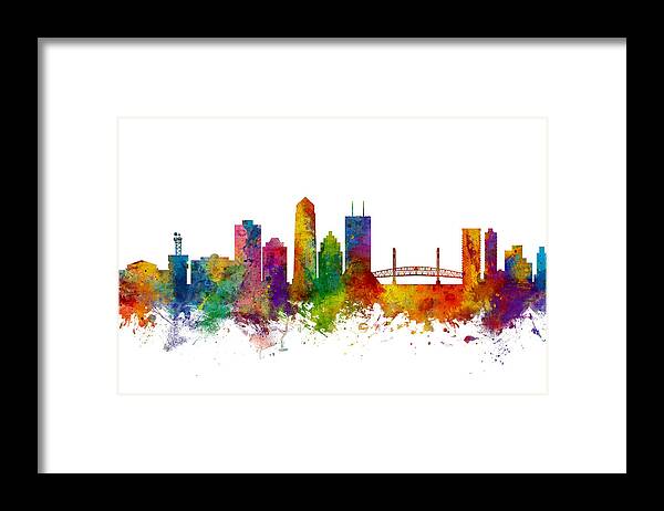 Jacksonville Framed Print featuring the digital art Jacksonville Florida Skyline by Michael Tompsett