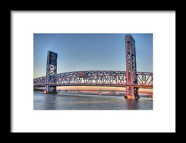 Bridge Framed Print featuring the photograph Jacksonville's Blue Bridge at Sunrise by Farol Tomson