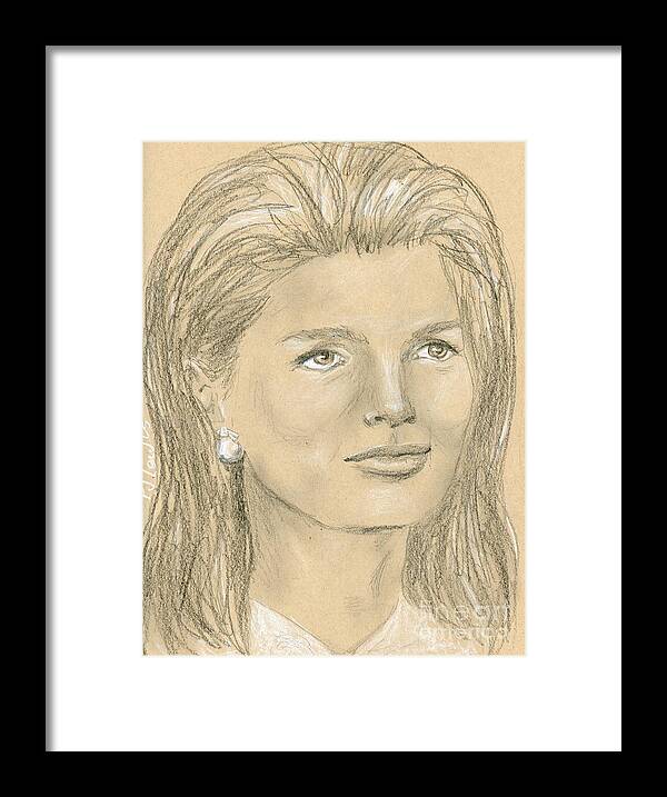 Charcoal Portrait Framed Print featuring the drawing Jacqueline Kennedy by PJ Lewis