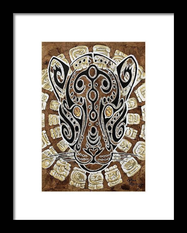  Maya Framed Print featuring the painting Jaguar Negro by J U A N - O A X A C A