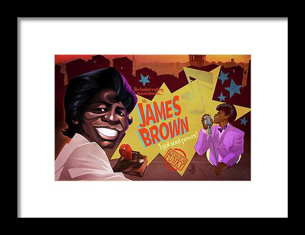 James Brown Framed Print featuring the drawing James Brown by Nelson Dedos Garcia