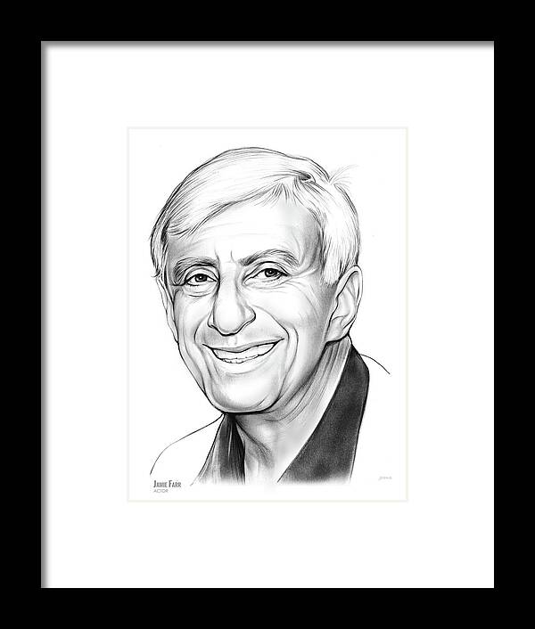 Jamie Farr Framed Print featuring the drawing Jamie Farr by Greg Joens