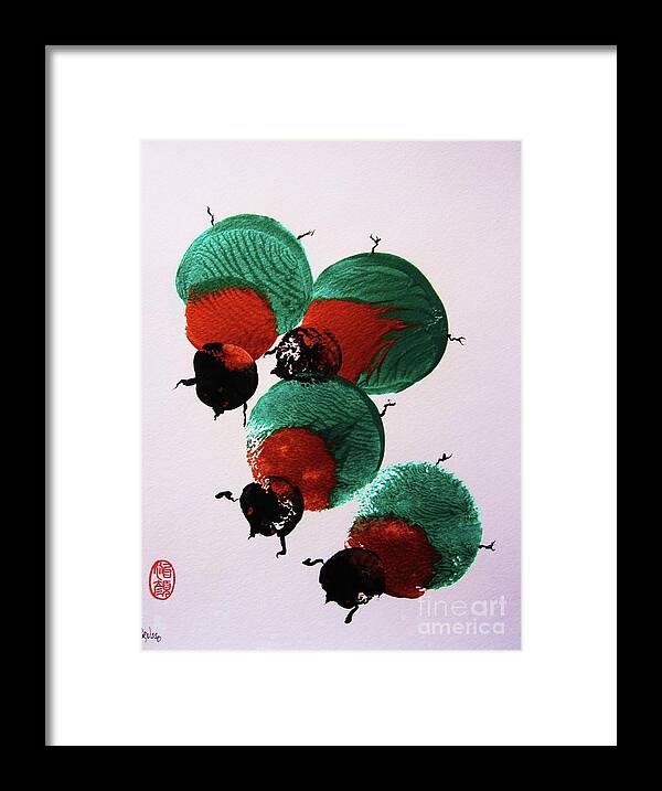 Nature Framed Print featuring the painting Japanese Beetles by Thea Recuerdo