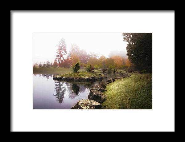 Autumn Framed Print featuring the photograph Japanese Garden in Early Autumn Fog by Tom Mc Nemar