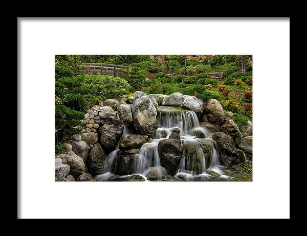 Japanese Garden Framed Print featuring the photograph Japanese Garden Waterfalls by Bryant Coffey