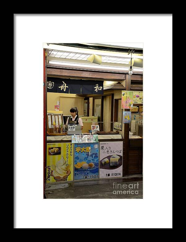 Tokyo Framed Print featuring the photograph Japanese ice cream dessert stall with female counter staff in Tokyo Japan by Imran Ahmed