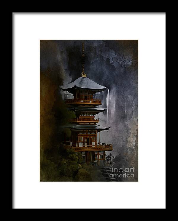 Japan Framed Print featuring the digital art Japanese Temple. by Andrzej Szczerski