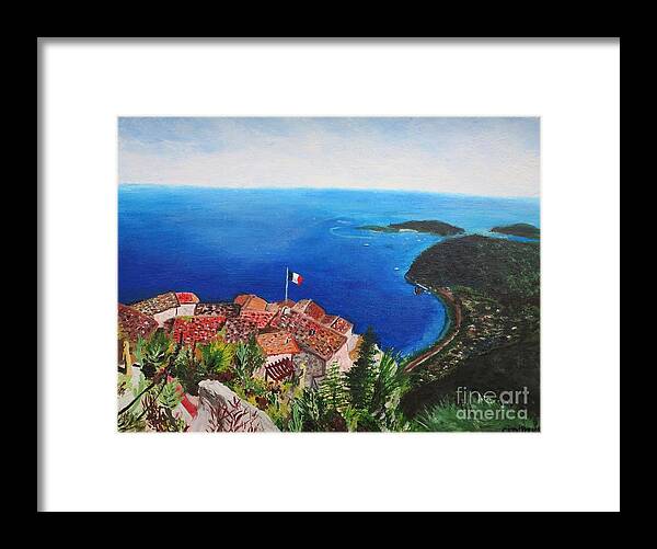 Blue Framed Print featuring the painting Jardin Exotique, Eze, France by C E Dill