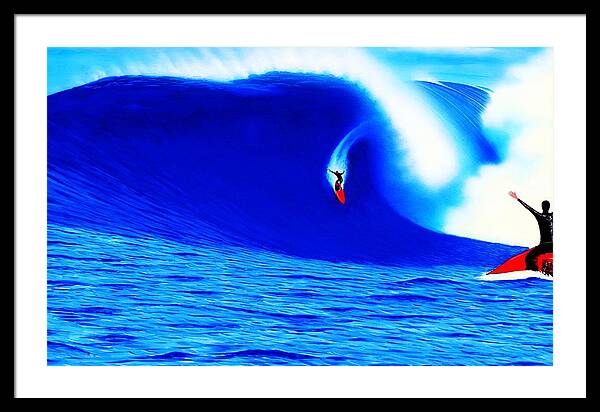 Surfing Framed Print featuring the painting Jaws Barrel 2012 by John Kaelin