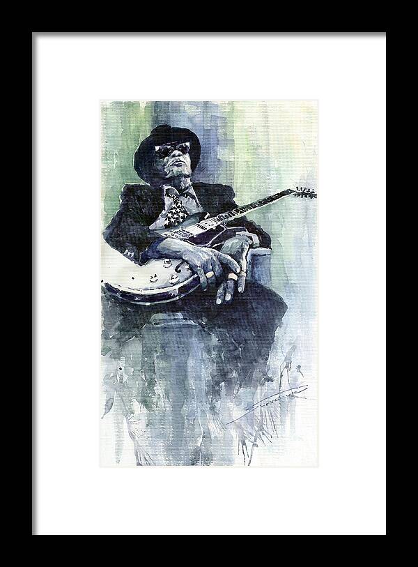 Jazz Framed Print featuring the painting Jazz Bluesman John Lee Hooker 04 by Yuriy Shevchuk