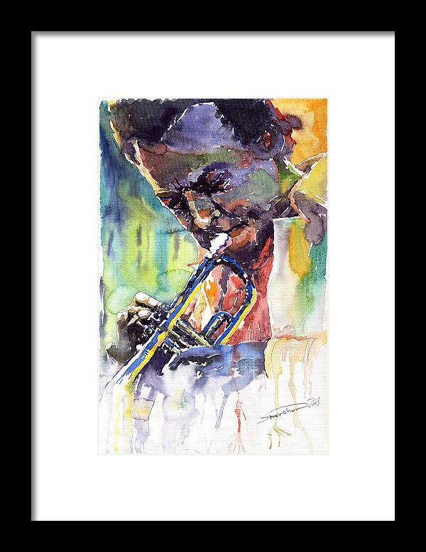 Jazz Framed Print featuring the painting Jazz Miles Davis 9 Blue by Yuriy Shevchuk