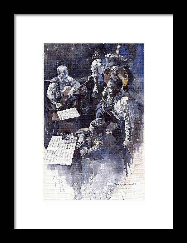 Jazz Framed Print featuring the painting Jazz Parker Tristano Bauer Safransky RCA studio NY 1949 by Yuriy Shevchuk