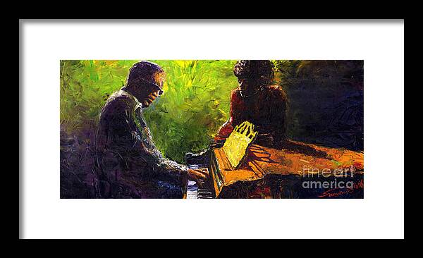 Jazz Framed Print featuring the painting Jazz Ray Duet by Yuriy Shevchuk