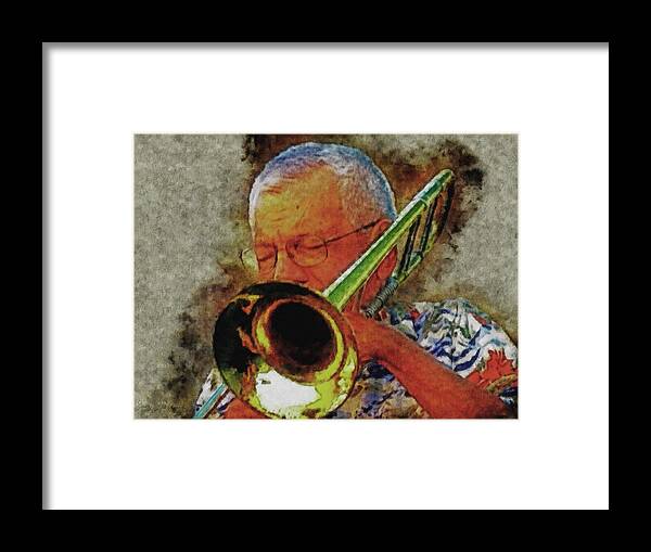 Musician Framed Print featuring the digital art Jazz Trombone Player by Gary De Capua