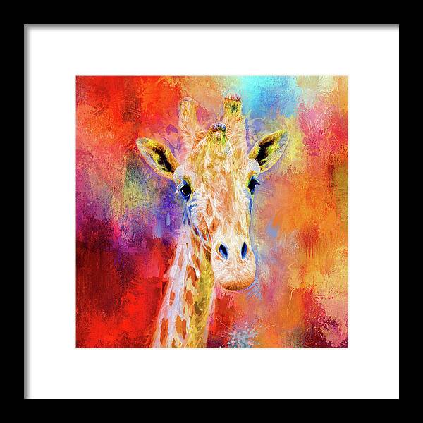 Jai Johnson Framed Print featuring the mixed media Jazzy Giraffe Colorful Animal Art by Jai Johnson by Jai Johnson