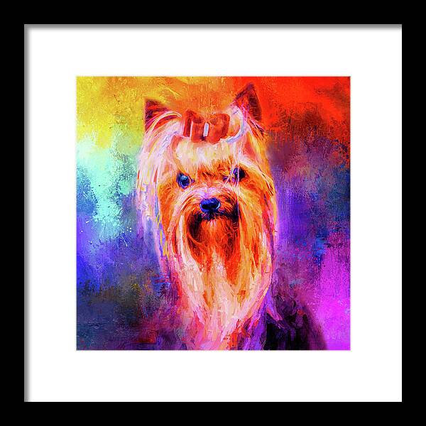 Jai Johnson Framed Print featuring the mixed media Jazzy Yorkshire Terrier Colorful Dog Art by Jai Johnson by Jai Johnson
