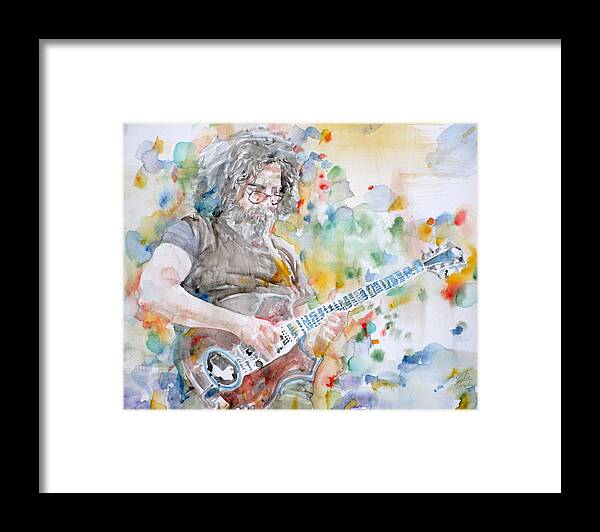 Jerry Garcia Framed Print featuring the painting JERRY GARCIA - watercolor portrait.15 by Fabrizio Cassetta