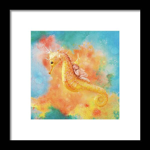 Under The Sea Framed Print featuring the photograph Jessabella riding a Seahorse by Anne Geddes