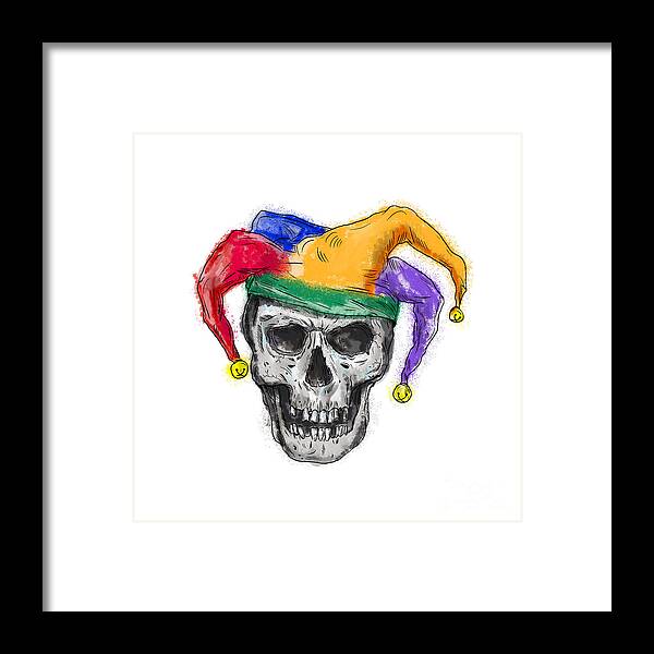 Tattoo Framed Print featuring the digital art Jester Skull Laughing Tattoo by Aloysius Patrimonio
