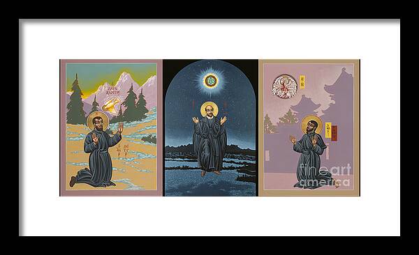 Jesuit Triptych Framed Print featuring the painting Jesuit Triptych-St Peter Faber-St Ignatius-St Francis Xavier by William Hart McNichols