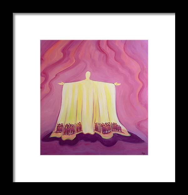 Shelter; Sheltering; Prayer; Faith; Catholic; Catholicism; Outstretched Arms; Caring; Guidance; Jesus; Christ; Pink; Life Of Christ Framed Print featuring the painting Jesus Christ is like a tent which shelters us in life's desert by Elizabeth Wang