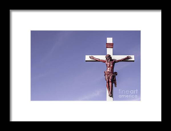 Jesus Framed Print featuring the photograph Jesus Crucifix against the Sky by Gary Whitton