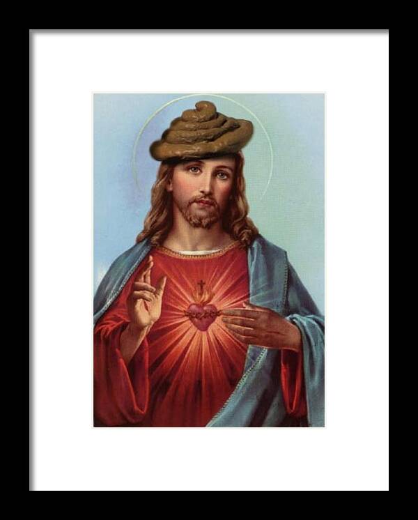 Jesus Framed Print featuring the digital art Jesus In A Poop Hat by Ryan Almighty