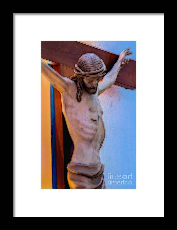 Abstract Framed Print featuring the digital art Jesus on the cross by Ray Shiu