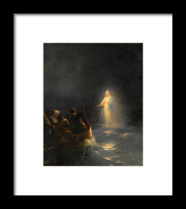 Ivan Konstantinovich Aivazovsky Framed Print featuring the painting Jesus Walks on Water by Ivan Konstantinovich Aivazovsky