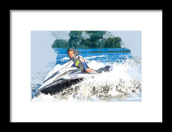 Sports Framed Print featuring the painting Jet Skiing in the Lake by Elaine Plesser