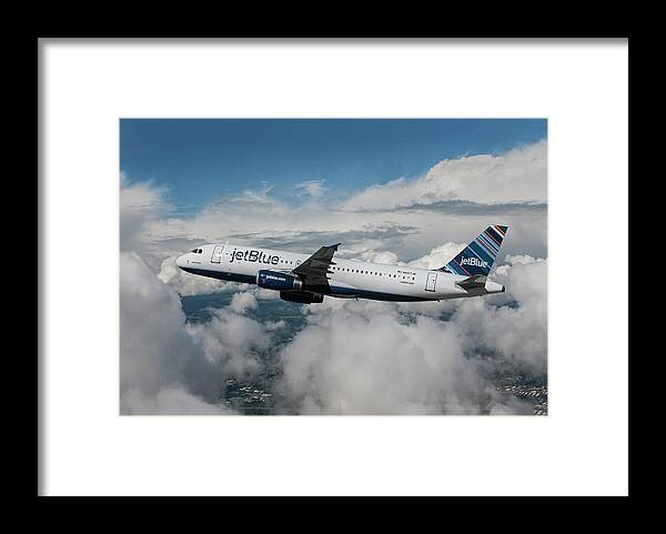 Jetblue Airlines Framed Print featuring the mixed media jetBlue Airbus A320 by Erik Simonsen