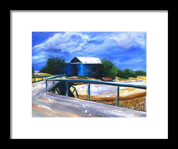 Jetty Framed Print featuring the painting Jetty and Boatshed by Therese Alcorn