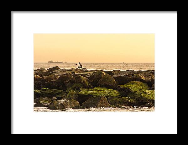 Surfer Framed Print featuring the photograph Jetty Surfer by Kathleen McGinley
