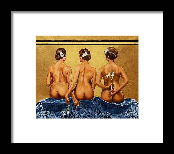 Women Framed Print featuring the painting Jeu de Mains by Nicole MARBAISE