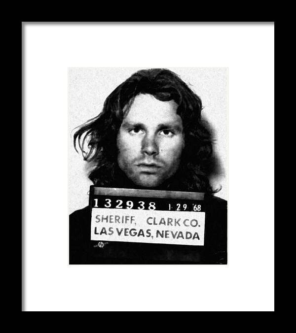 Jim Morrison Framed Print featuring the painting Jim Morrison Mug Shot 1968 Painting Black And White by Tony Rubino