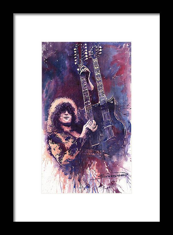 Watercolour Framed Print featuring the painting Jimmy Page by Yuriy Shevchuk