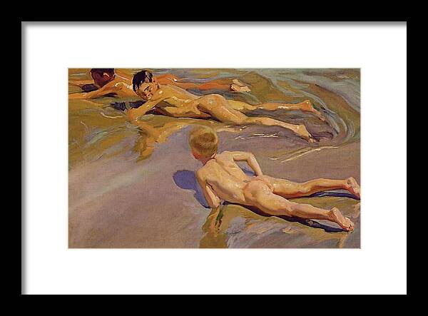 Children On The Beach Framed Print featuring the painting Children on the Beach by Joaquin Sorolla
